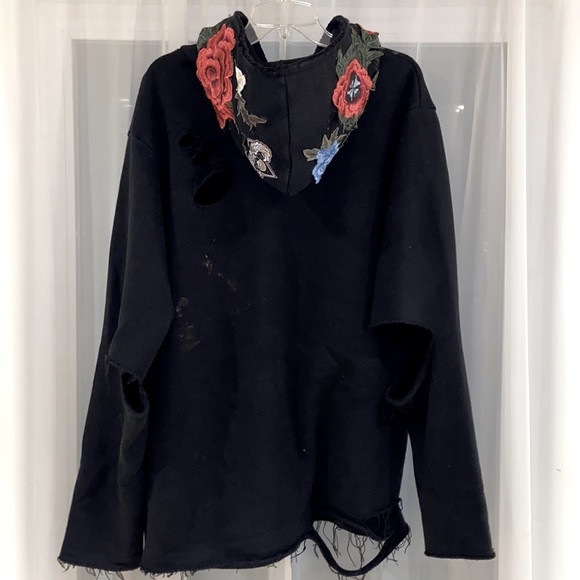 1/1 custom made w patches hand distressed hoodie designed by 𝔰𝔞𝔦𝔫𝔱 𝔯𝔬𝔰𝔢 - Picture 4 of 10